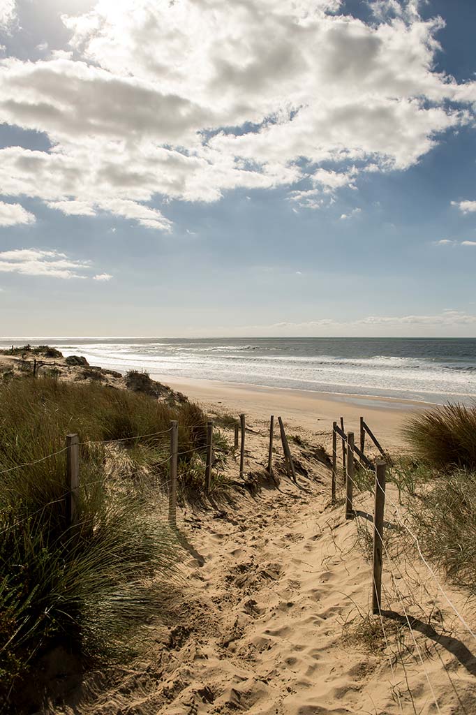 Chemin de sable sur la dune vers une plage près de Soulac dans le Médoc